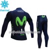 Set Langarmtrikot + Radhose Lange 2017 Movistar Team Kinder Winter Thermal Fleece N001